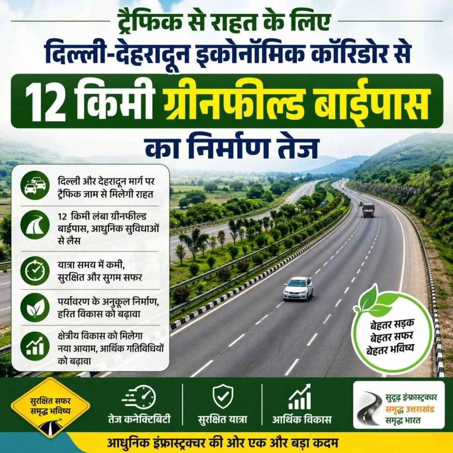 ट्रैफिक से राहत के लिए दिल्ली-देहरादून इकोनॉमिक कॉरिडोर से 12 किमी ग्रीनफील्ड बाईपास का निर्माण तेज, एनएचएआई द्वारा 716 करोड़ रुपये की लागत से परियोजना निर्माणाधीन